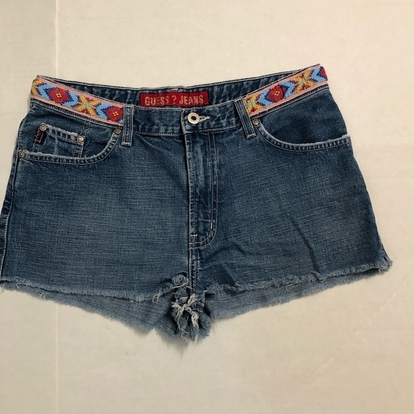 Guess High Rise Bohemian Beaded Festival Jean Shorts Sz. 30 - Picture 1 of 6